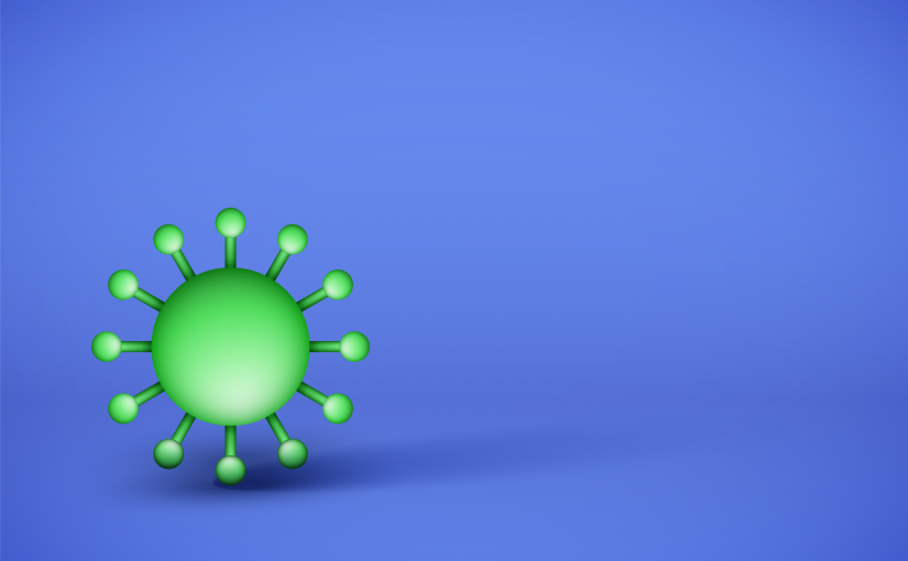 Grøn corona-virus på blå baggrund