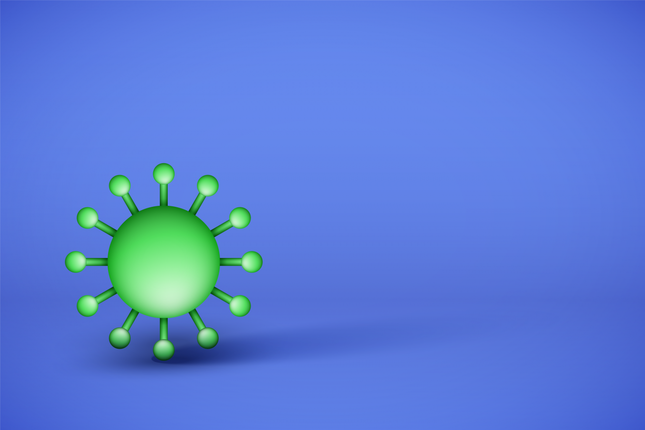 Grøn corona-virus på blå baggrund